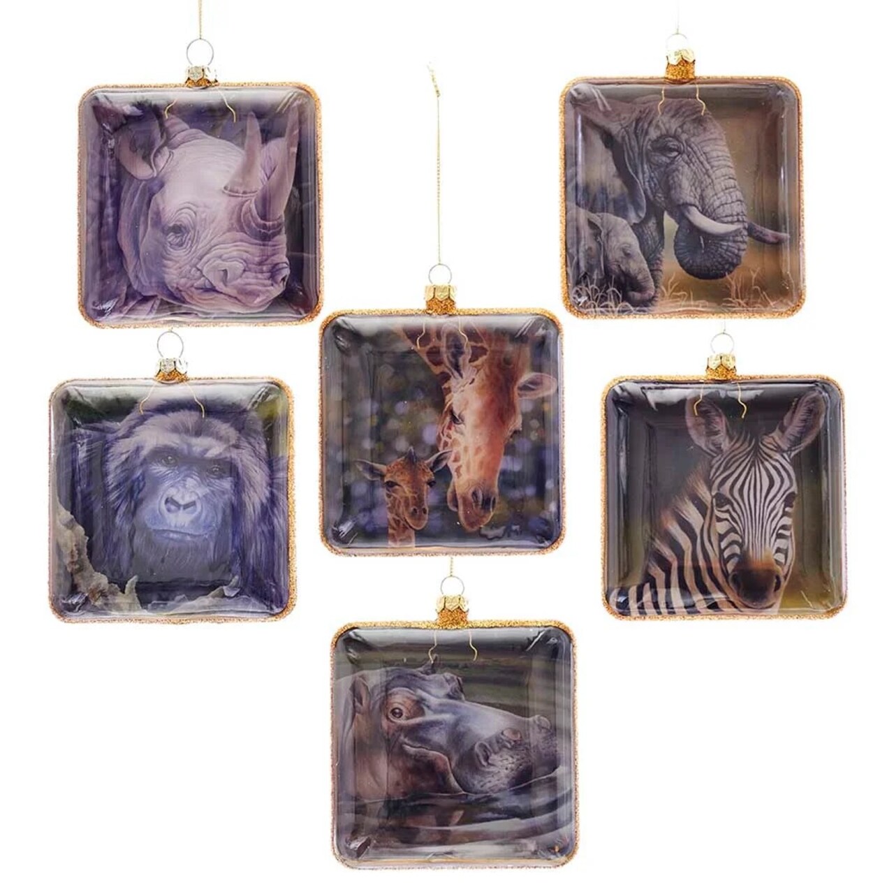 KSA Pack of 12 Jungle Animal Square Glass Christmas Ornaments 17.25"